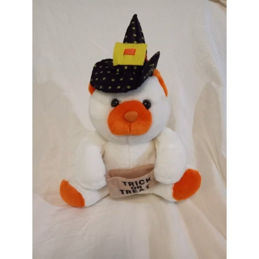 Witch Hat Stuffed Teddy Bear Orange White Trick-Or-Treat Bag